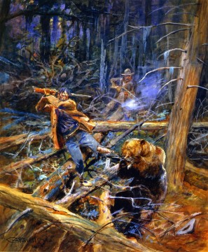 狩猟 Painting - 負傷したハイイログマ 1906 年 チャールズ マリオン ラッセルの狩猟